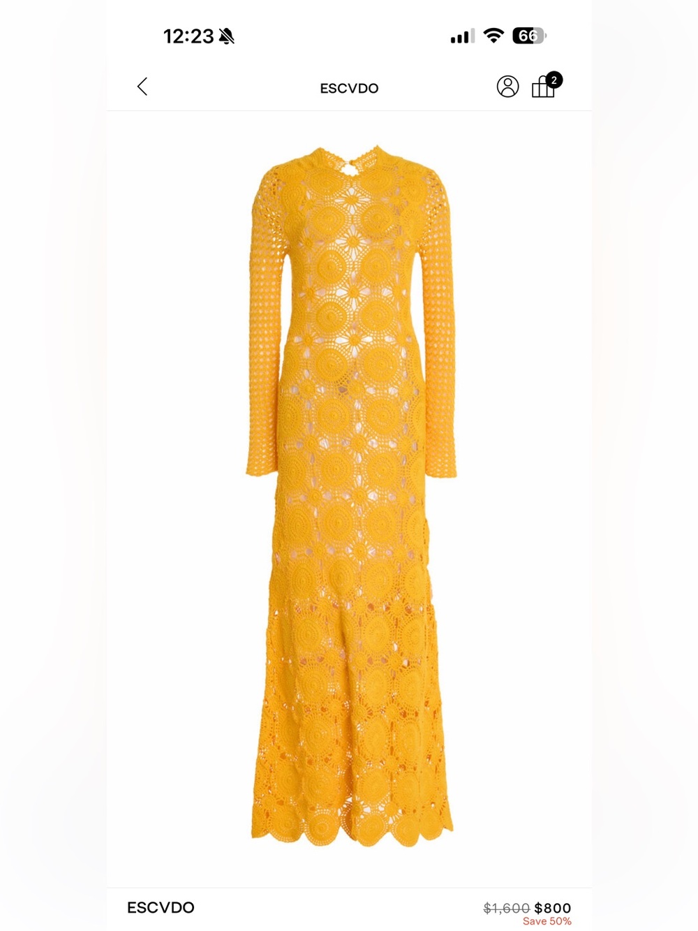 ESCVDO Yellow Crochet Long-Sleeve Maxi Dress
